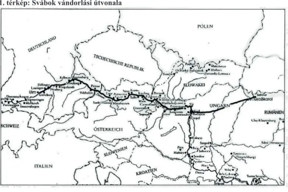 1. térkép: Svábok vándorlási útvonala
