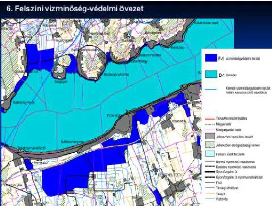 20. ábra. A Balaton kiemelt üdülőkörzet szabályozási terve. Felszíni vízminőség-védelmi  övezetek - részlet