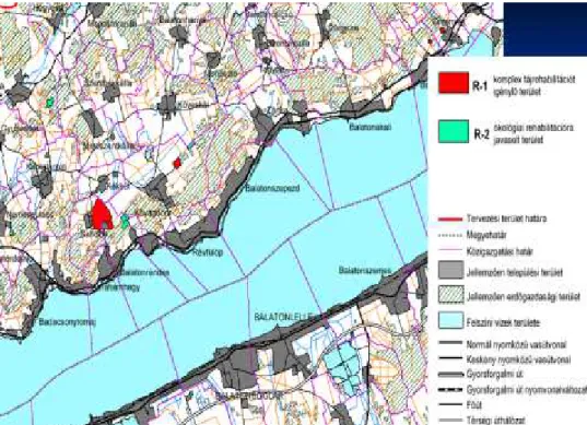 21. ábra. A Balaton kiemelt üdülőkörzet szabályozási terve. Tájrehabilitciós övezet -  részlet