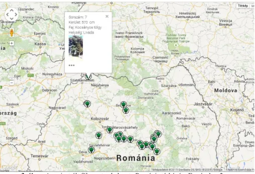 3. ábra: A regisztrált fák pontos helyzete Románia térképén. Forrás: http2 