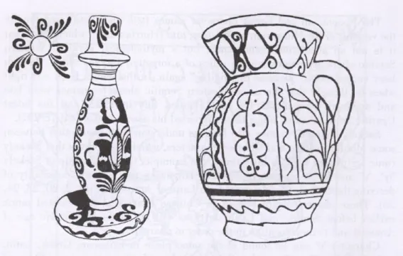 Fig.  15  Two  pots  from  Korond  representing  three-dimensional world  models:  a  candlestick  which  has  preserved  the  symbolism o f fire  altars,  with the  characters  ’j  ’us*,  and  ’ak’ (fire  representation symbolizing god  is placed to the  