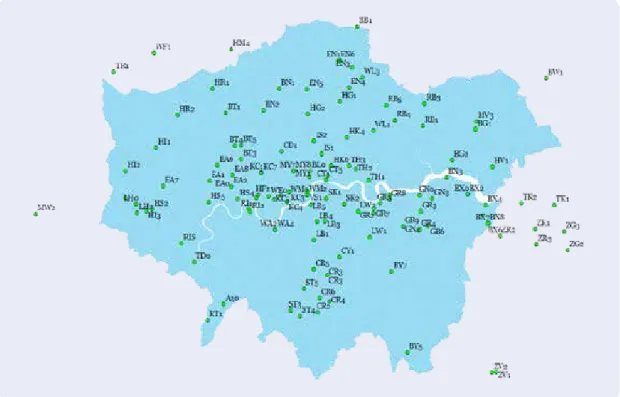 2. ábra: A londoni levegőminőségi állomások  