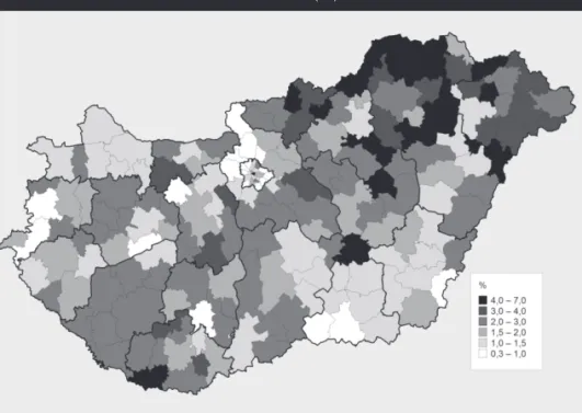 5. térkép: Az évfolyamismétlők aránya az általános iskolákban járásonként,   2013/2014 (%)