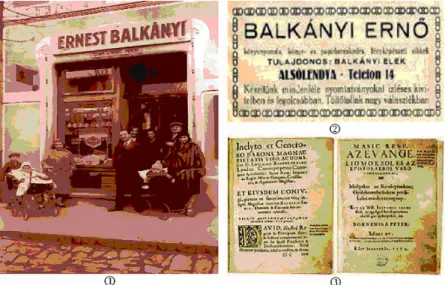 1–3. kép: Balkányi Ernő kölcsönkönyvtára és papírkereskedése; A Balkányi- Balkányi-nyomda és üzlet hirdetése 1941–1945 között;  Bornemissza Péter 