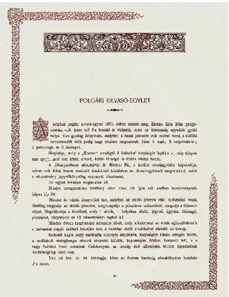 6. kép: Az alsólendvai Polgári Olvasó-Egylet. Részlet az Alsólendva nagyközségi  milleneumi emlékkönyvből (eredeti kiadás: 1896
