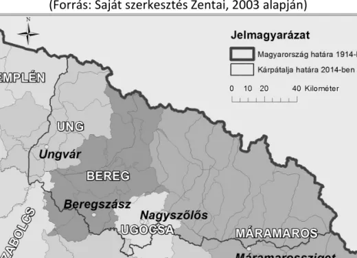 2. ábra. Kárpátalja mai területe a történelmi Magyarország keretén  belül 
