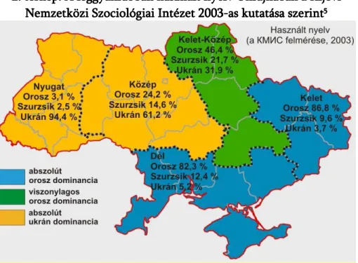 2. térkép. A leggyakrabban használt nyelv Ukrajnában a Kijevi 2. térkép. A leggyakrabban használt nyelv Ukrajnában a Kijevi 2