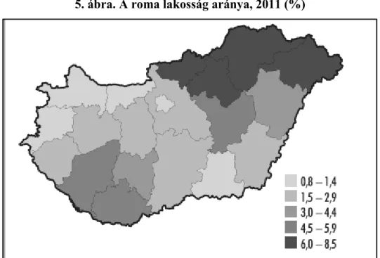5. ábra. A roma lakosság aránya, 2011 (%)   