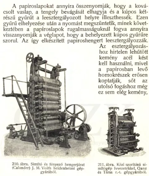 210. ábra.  Simító  és  fényező  hengerjárat  (Calander)  J.  M.  Voith  heidenheimi  gép­