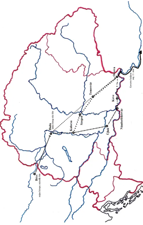 2. ábra A nyugati keresztes kontingens lehetséges útvonalai Budától Orsováig  (forrás: Saját szerkesztés)