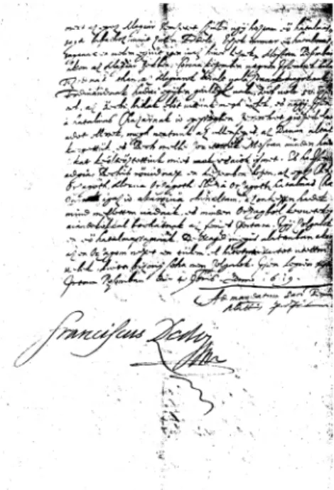 2. ábra. Bethlen 1619-es levelének bécsi másolata Rhédey Ferenc  váradi kapitány kézjegyével (ÖStA, HHStA, Ungarische Akten, Fasc