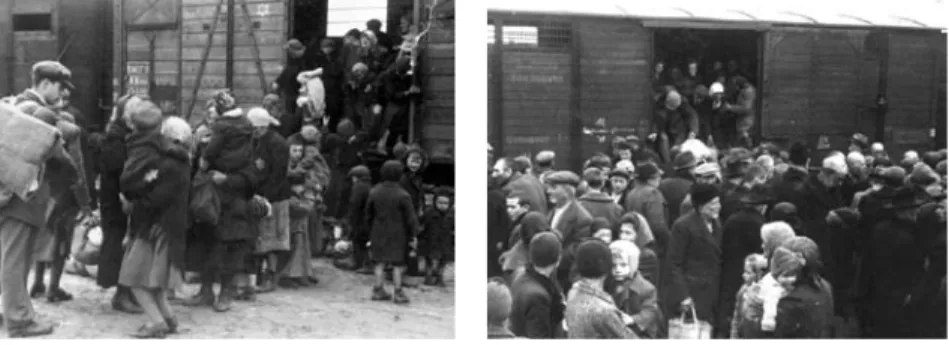 9. kép. Megérkezés  Auschwitz-Birkenauba 11. kép. A szelekció 13. kép. A szelekció 10