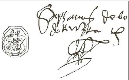 9. kép Dobó István négyszöglet ű  pecsétnyomója és aláírása  (SZEDERKÉNYI Nándor, 1890