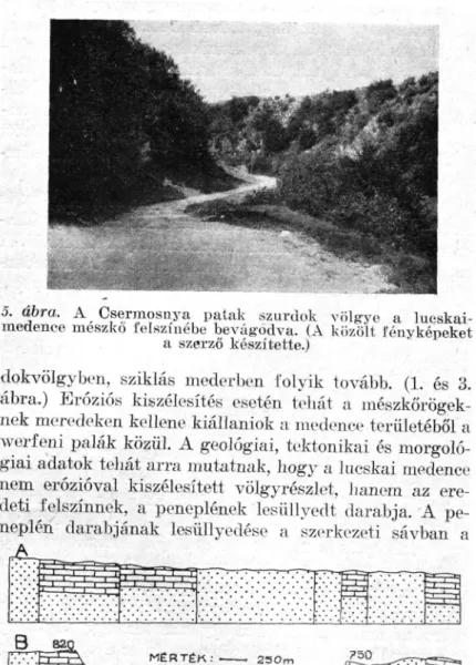 5. ábra. A Csermosnya patak szurdok völgye a lucskai- lucskai-medence mészkő felszínébe bevágodva