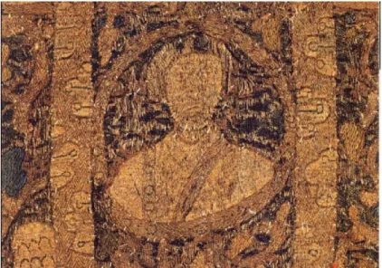 12. kép: A villáskereszten Imre herceg alakja Krisztus ábrázolásai alatt úgy tűnik fel mint lehetséges vicarius Dei, aki a hajdani Augustus-ok örökébe léphet, kiteǉesítve az apja által megkezdett országépítést