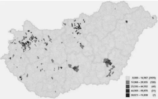 6. ábra: A magyarországi felekezetek súlypontjai, 2011   (Forrás: 2011. évi Népszámlálás alapján, saját szerkesztés)