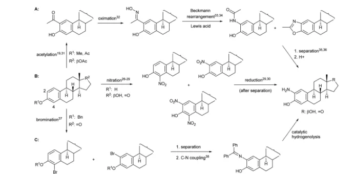 Fig. 1 Possible routes for the synthesis of 2-amino estrogens.