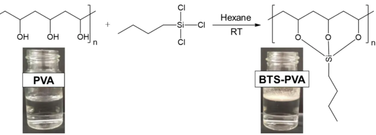 Figure 1. Silylation reaction of PVA using BTS molecules. 