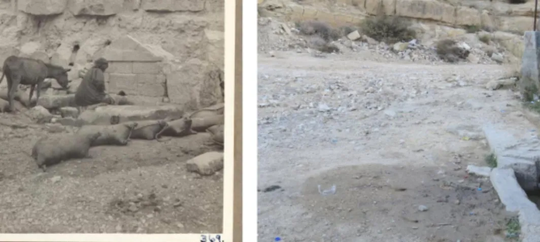 Figure 3. ʿAyn eṣ-Ṣader in 1930 (left) 4  and in 2018 (right) 