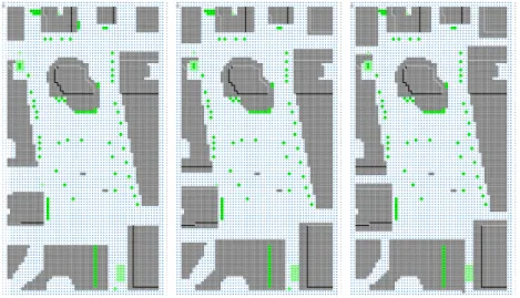 Fig. 4. The chosen scenarios of the case study’s master plan, H/W=1.5; H/W=1; H/W=0.65,  respectively from left to right 