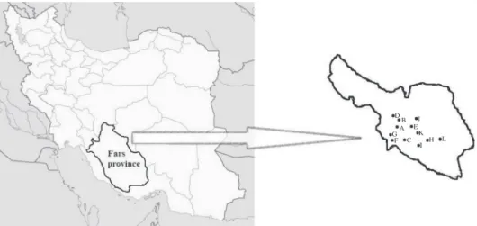 Fig. 1. Sampling locations in Marvdasht dairy farms