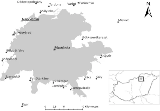 Fig. 1. The location of BNP in Hungary (inset) and study villages (underlined)