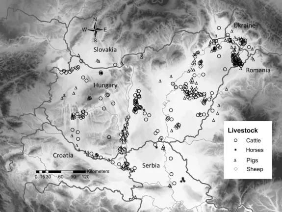Fig. 1. Map of the study area in the Carpathian Basin, Central Europe. Symbols indicate localities of 786 