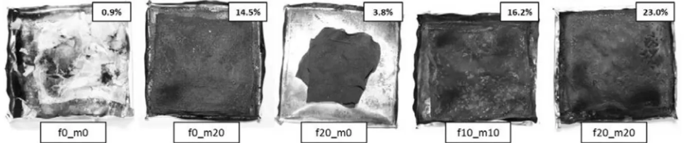 Figure 8 Charred residues obtained after cone calorimeter tests 