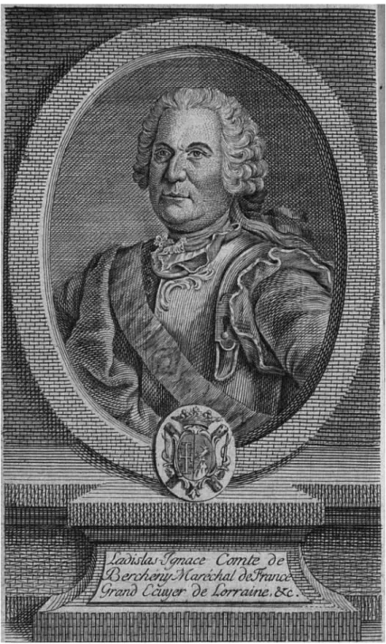 Illustration 1: Le portrait du comte de Berchény dans Le politique vertueux (Nancy, 1762) de François-Hubert Aubert (Bibliothèques de Nancy).