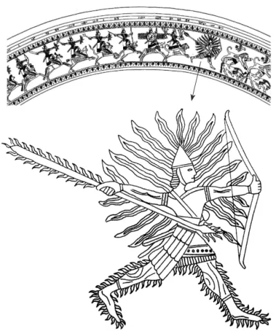 1. ábra. Haldi isten ábrázolása az anzafi bronz pajzstöredéken   (Zimansky, 2012. 3. ábra)