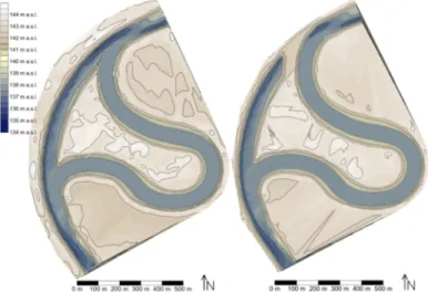 Fig. 3. Digital elevation models; left: scenario 2, right: scenario 3 