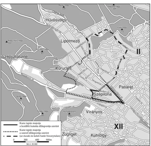 1. térkép  Kunc ispán majorjának feltételezett elhelyezkedése