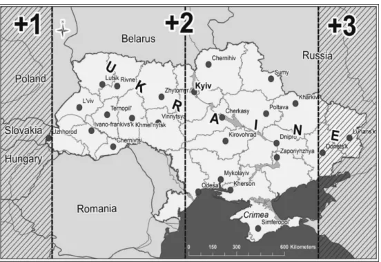 Figure 1. Geographical time zones on the territory of Ukraine