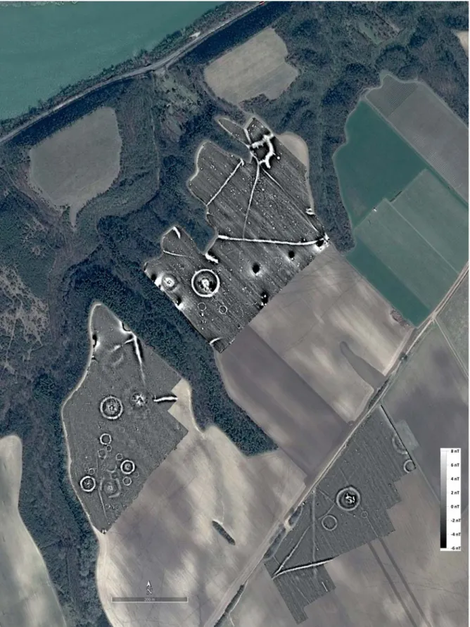 Fig. 7: Magnetometer survey of Süttő – Sáncföldek and Sánci-dűlő  (autumn 2017 – winter 2019, processed by Sándor Puszta; 