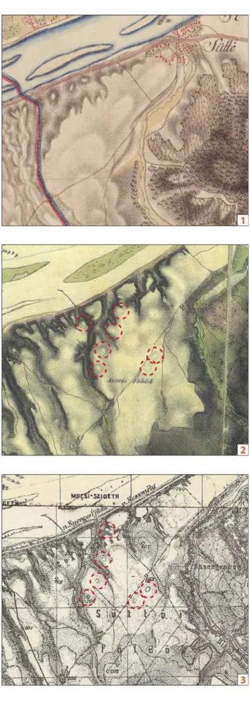 Fig. 3: The Süttő site complex on the  First, Second and Third Military Surveys 