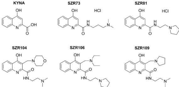 Figure 1. Formulas of kynurenic acid (KYNA) and its SZR analogs. 