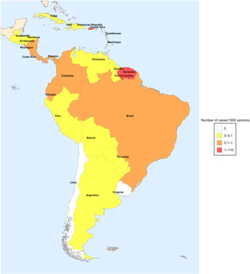 Figure 2.  Incidence of Zika fever in Central and South American countries affected by the epidemic 2015–2017 16 .