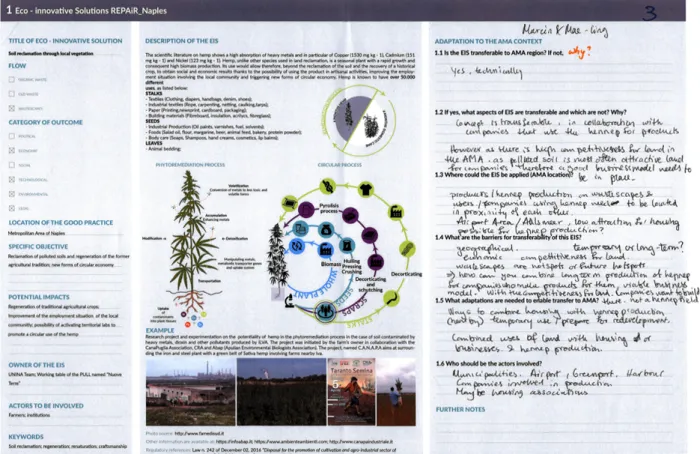 Figure 2. Example of a knowledge transfer sheet template for testing the EIS transferability, used in living lab workshops.