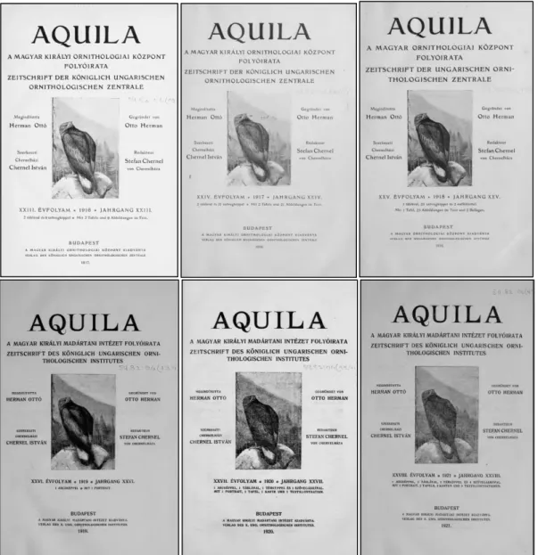 8. ábra: Az Aquila évkönyv hat kötete, amit C HERNEL  I STVÁN  szerkesztett  Figure 8: The six volumes of yearbook of institute Aquila edited by I STVÁN  C HERNEL   