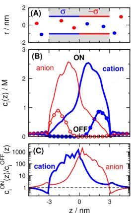 Figure 1: (A) The schematics of the nanopore. The pore’s radius is R P (varying parameter), while its length is 6 nm (fixed parameter)