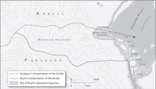 2. ábra. Az eltérő brazil és paraguayi álláspont a Guaíra-vízesések tekintetében 53