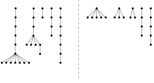 Figure 3: An F k r -graph with a non-broom component and an F k r -graph F with c(F ) = k + 4.