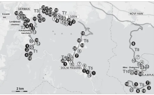 Fig. 1. Distribution map of invasive alien species (IAS) and potentially invasive alien species  (PIAS) on the territory of Lozenska Mountain