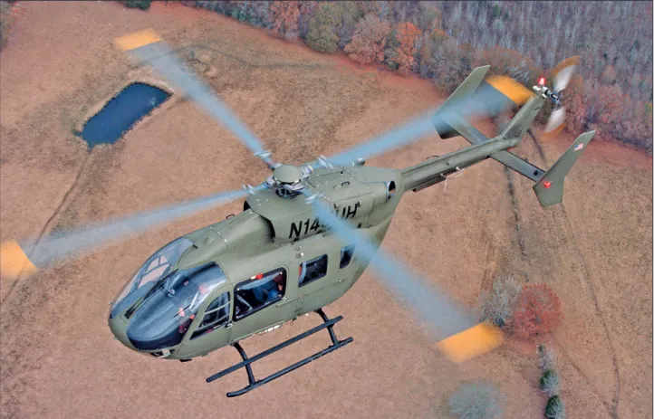 3. ábra. A H145M helikopter a Bakony Harckiképző Központ  területén végrehajtott tesztrepülésen