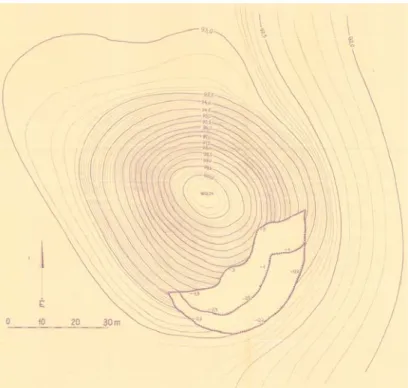 Fig. 8.: Original contour surveying map of the southern Török-halom kurgan in 1966 (MNM RégAd XVIII
