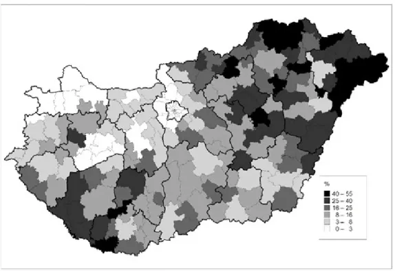 1. ábra: A halmozotan hátrányos helyzetű tanulók megoszlása a 2013/2014-es tanévben az általános  iskolákban (Forrás: Híves, 2015)