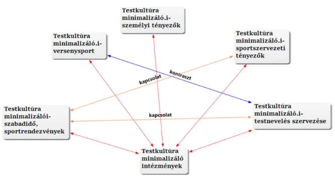 5. ábra. Az intézményi hatás modelljeinek összefüggései a testkultúra-minimalizáló intézményekben.