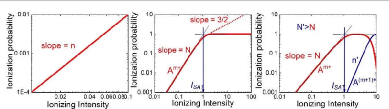 Figure 3. LOPT ionization probability of n-photon non resonant ionization in log-log scale