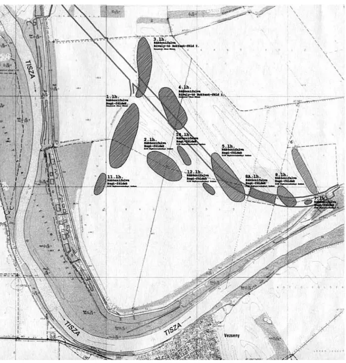 Fig. 16. The location of the archaeological sites in Rákóczifalva and the Gepid settlement