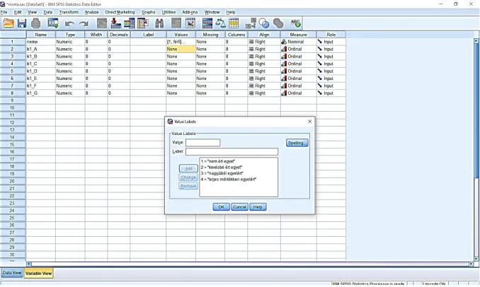 12. ábra: Ordinális változó értékeinek megadása 